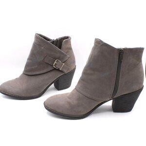 Blowfish Gray Taupe Suede Ankle Leather Boots Size 10 Buckle Side Zipper Booties